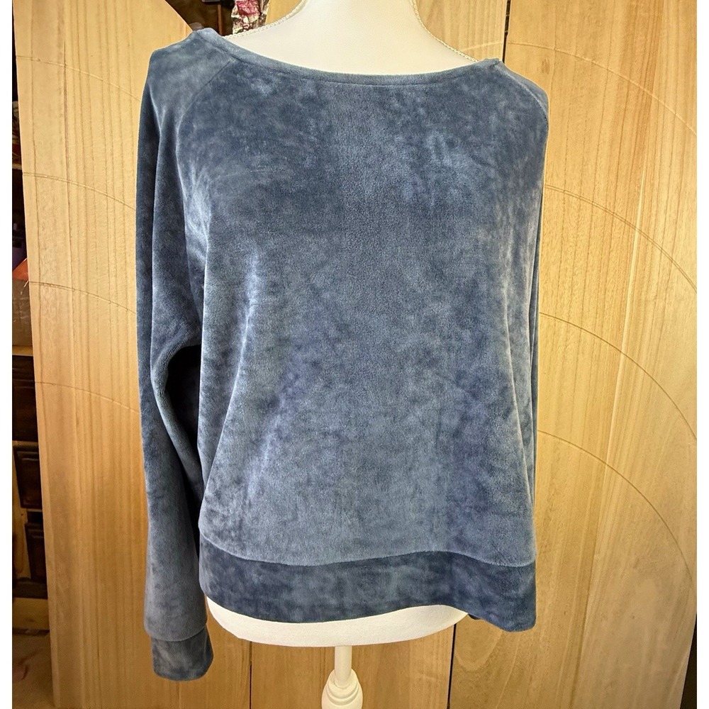 Kimberly C Sweatshirt Womens L Blue Velour Split Back Raglan Pullover Top